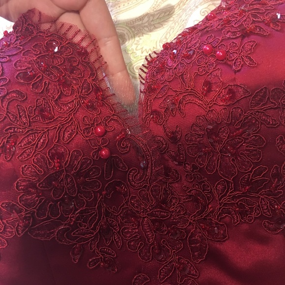 Yilis Burgundy Satin Hi-Lo Party Dress - Picture 3 of 5